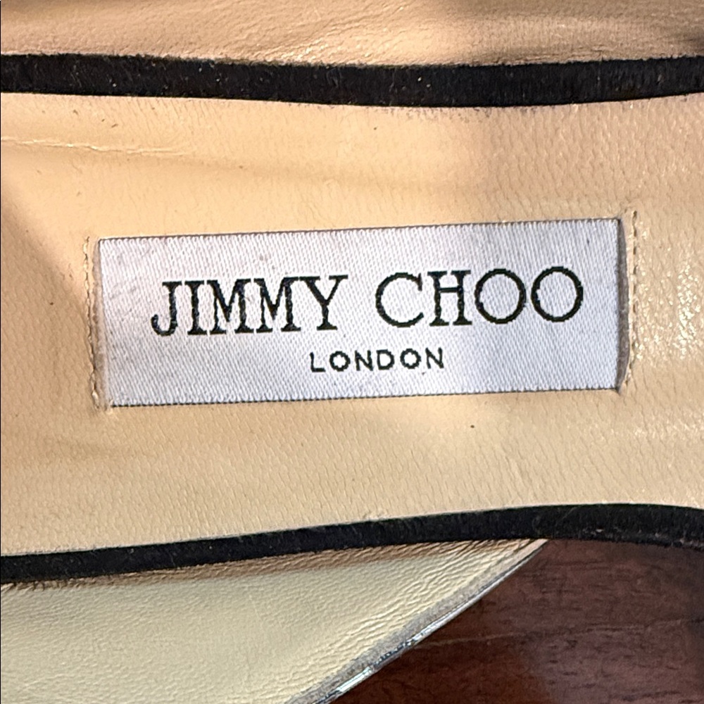 Jimmy Choo Black Suede and Silver Leather Pointed Toe Flats - Picture 2 of 5
